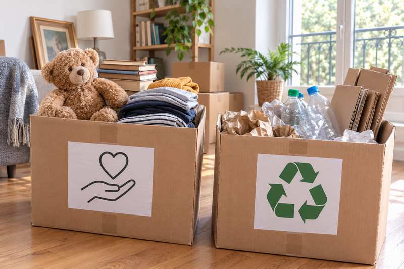 Cartons étiquetés pour le don et le recyclage
