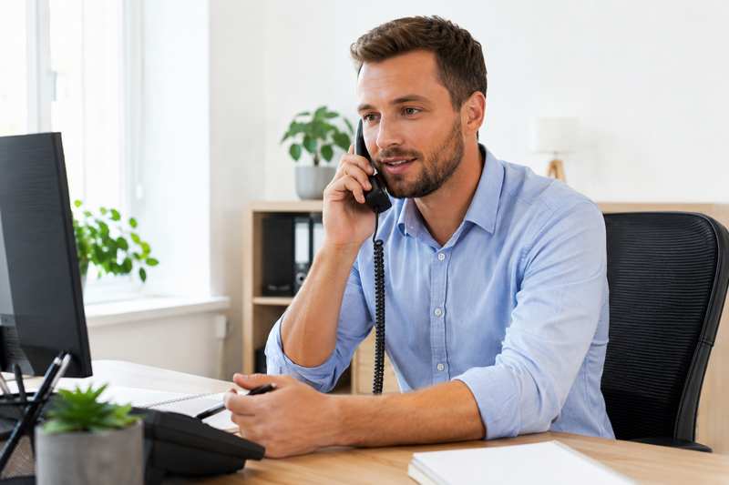 Conseiller au téléphone traitant une demande de devis débarras