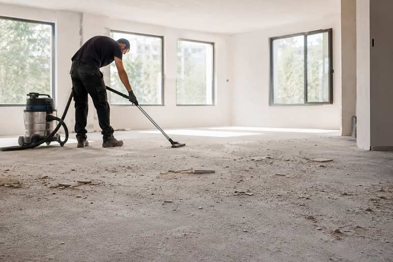 Nettoyage de fin de chantier avec poussière et petits gravats