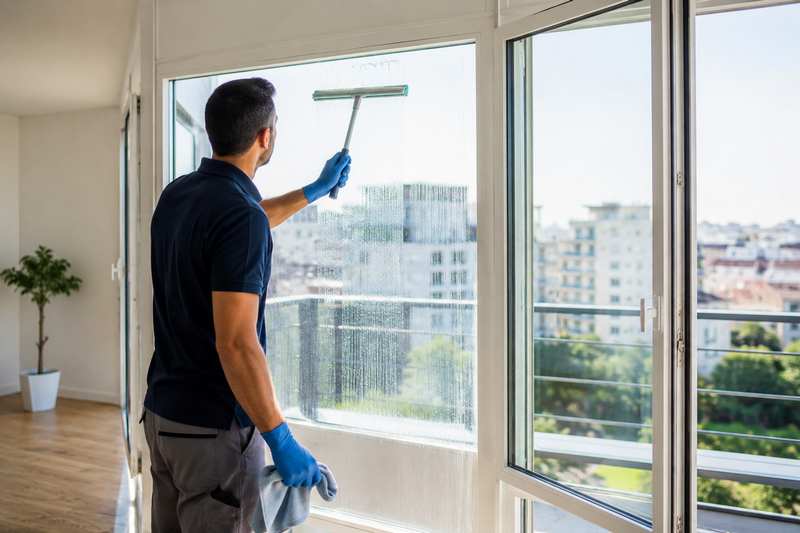 Nettoyage de vitres dans un appartement clair